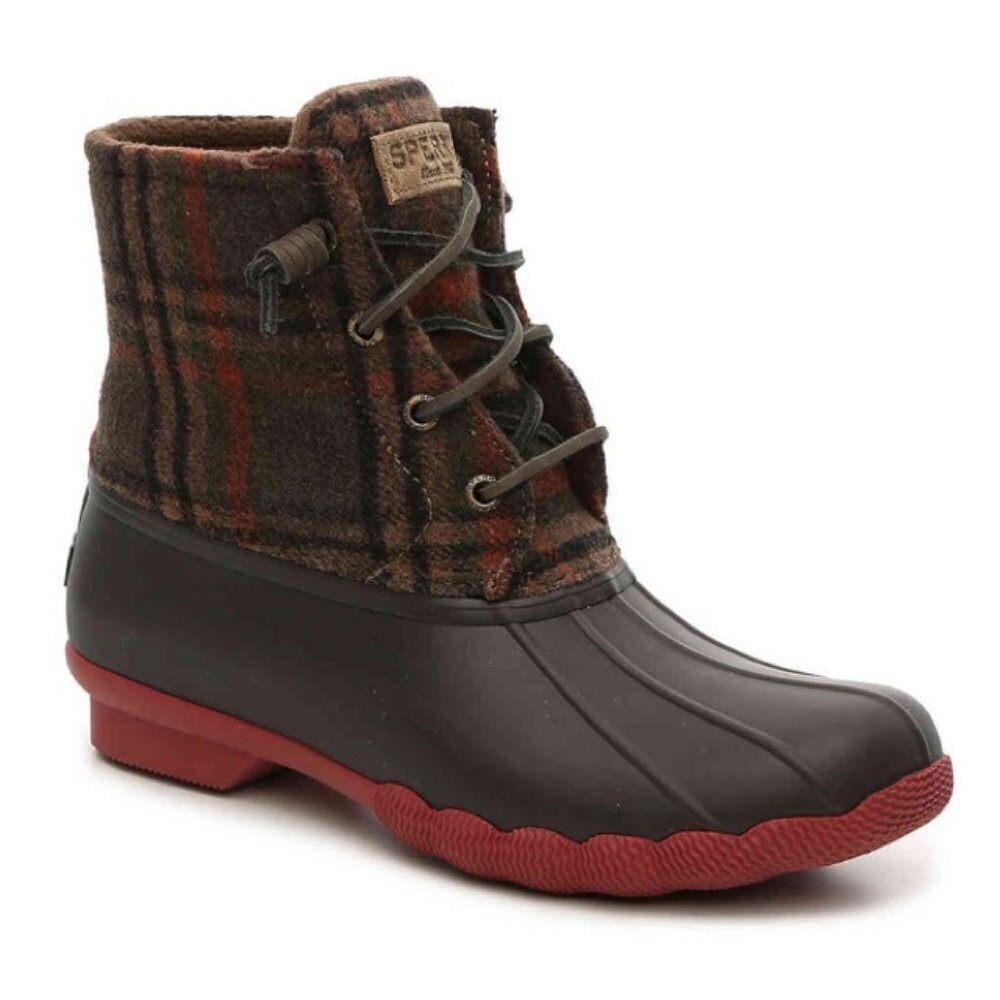 Sperry Saltwater Brown Plaid Waterproof Boot